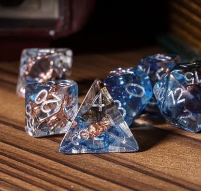 Divine Radiance: Paladin's Celestial Sun Dice Set | Blue & Clear Sun Dice