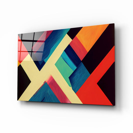 Ivory X Beam Orange and Red Blocks Glass Wall Art