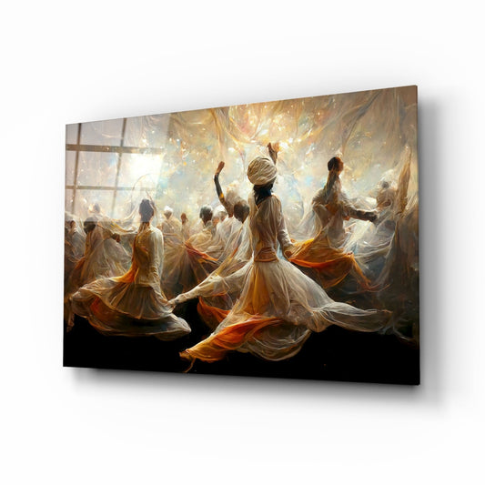 Whirling Dervishes Golden Light Glass Wall Art
