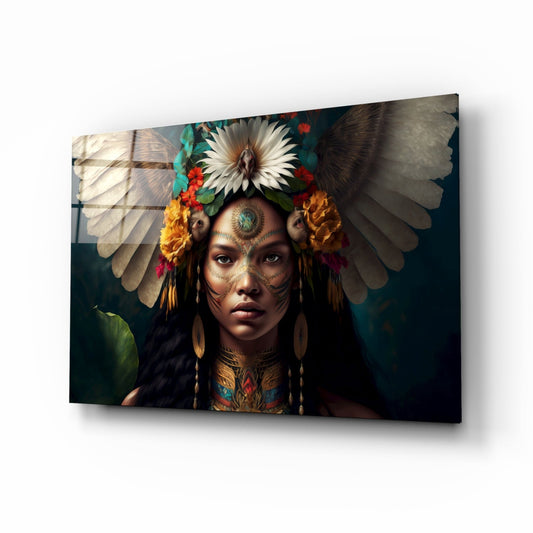 White Wings Daisy Crown Woman Glass Wall Art