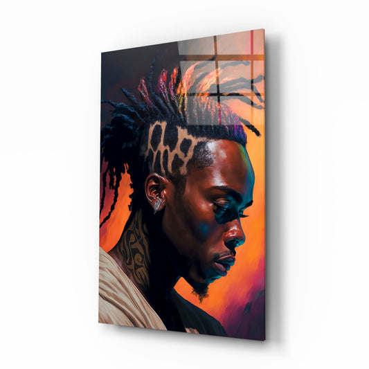 Leopard Print Hair Man Portrait Glass Wall Art