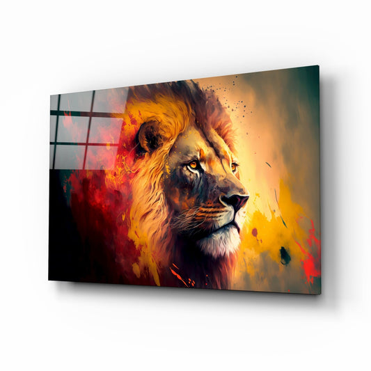 Ember Red Yellow Mane Lion Profile Glass Wall Art