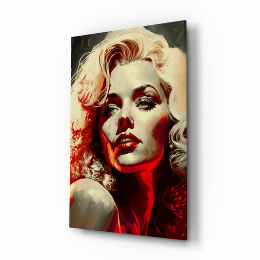 Red Glow Blonde Diva Glass Wall Art