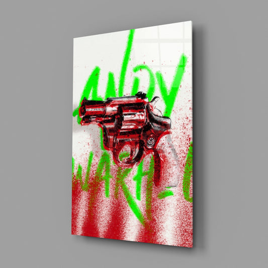 Pop Art Portrait with Gun Glass Wall Art || Designer Collection