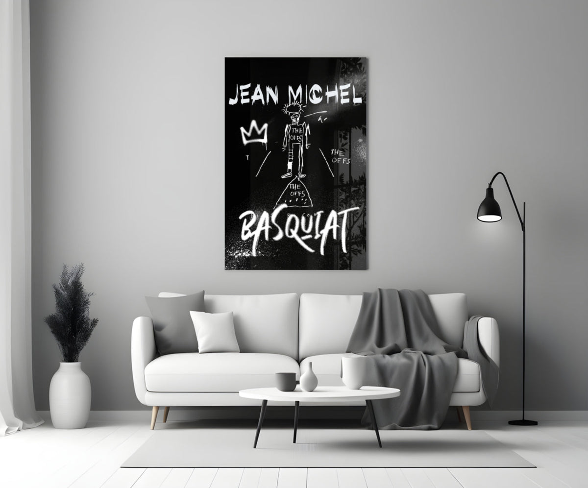 Black White Stick Figure Crown Glass Wall Art