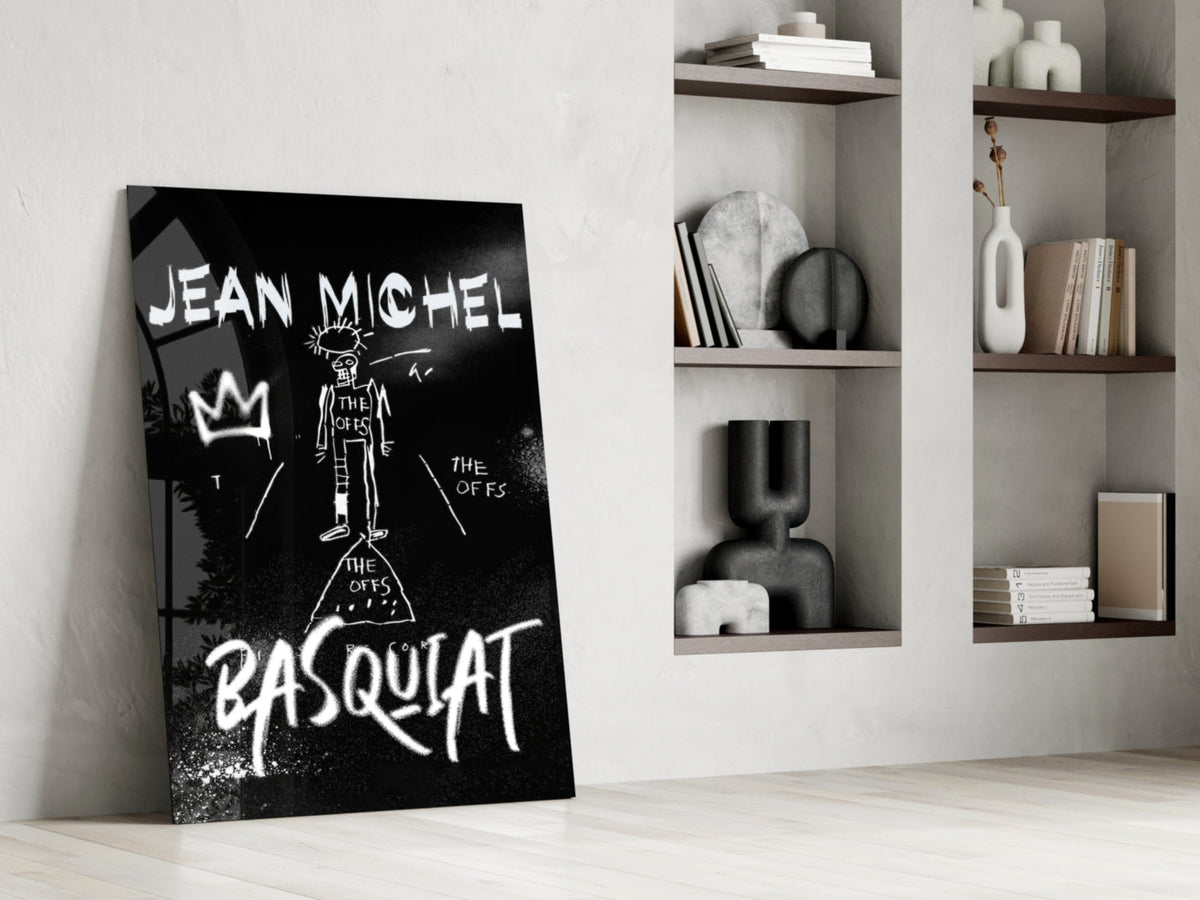 Black White Stick Figure Crown Glass Wall Art