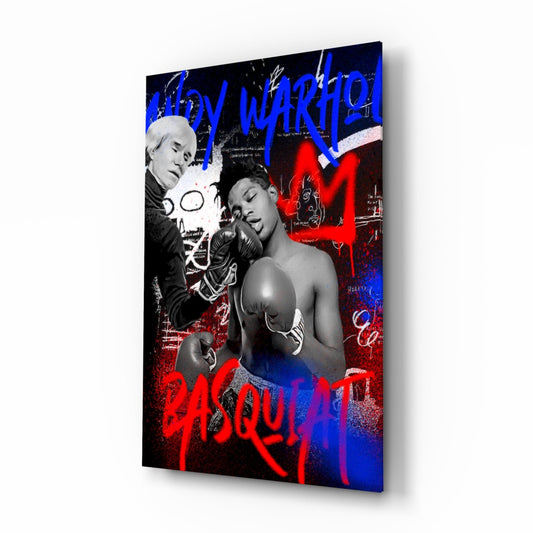 Red Blue Graffiti Boxers Clash Glass Wall Art