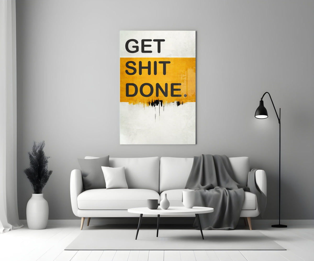 Orange Band Black Letter Typography Glass Wall Art