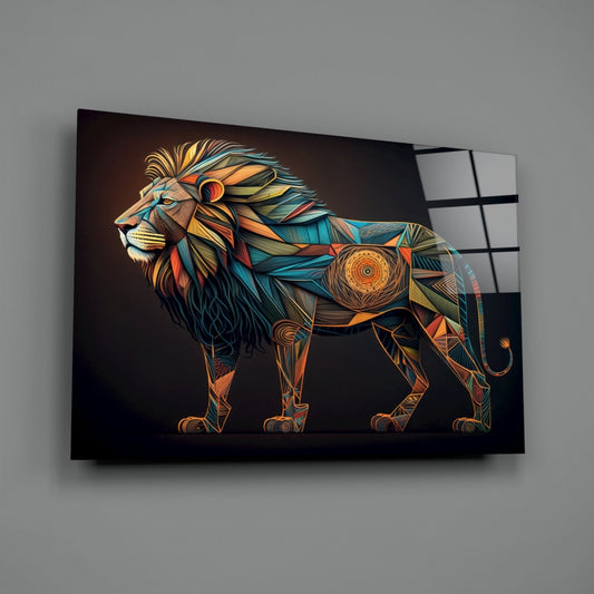 Geometric Mosaic Lion Glass Wall Art