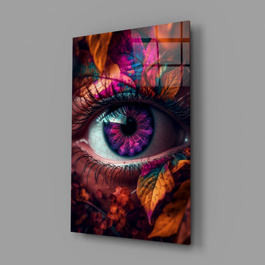 Autumn Leaves Violet Iris Eye Glass Wall Art