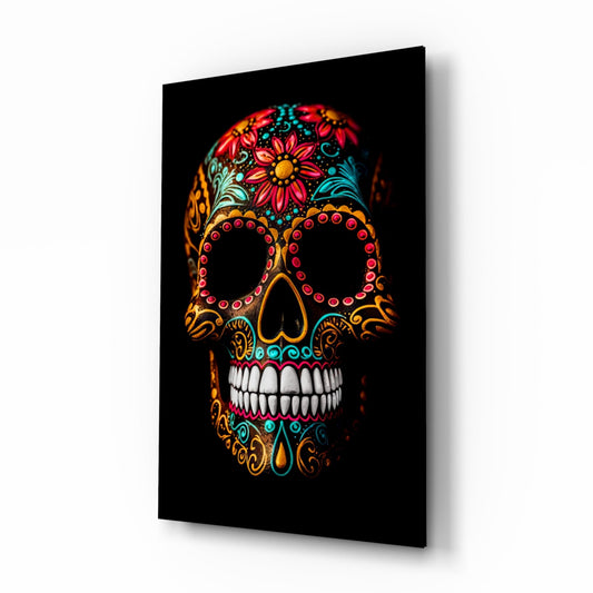 Flowery Skull Glass Wall Art || Designer Collection