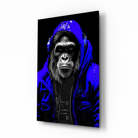 Electric Blue Hooded Gorilla Glass Wall Art