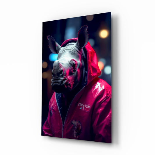 Rhino in Night Glass Wall Art || Designer Collection