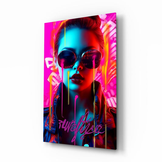 Pink Graffiti Drip Woman Glass Wall Art