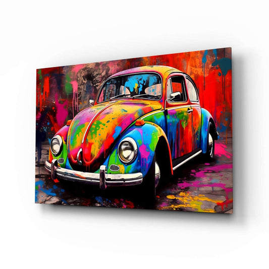 Colorful Retro Camper Van Glass Wall Art || Designer Collection Otarealm