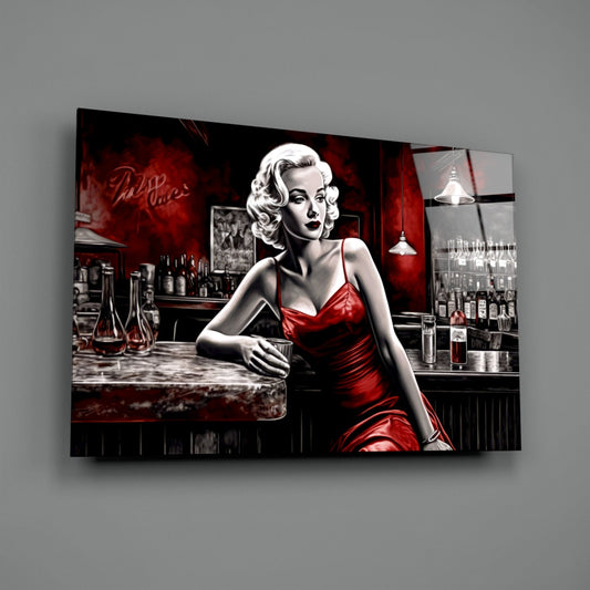 Crimson Bar Blonde with Cocktail Glass Wall Art