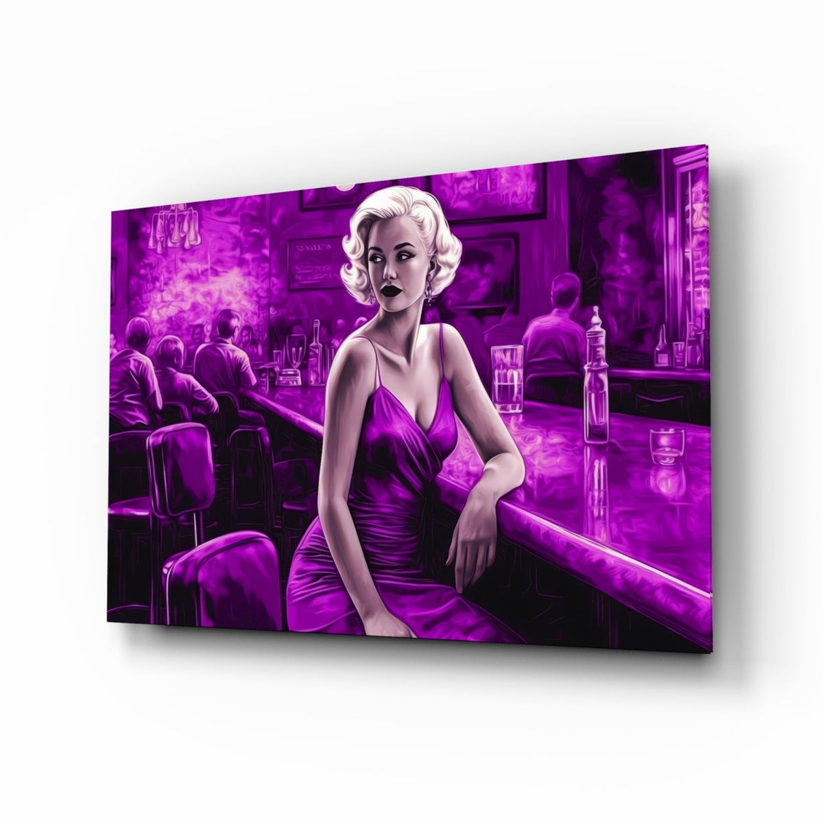 Purple Noir Blonde at Bar Glass Wall Art