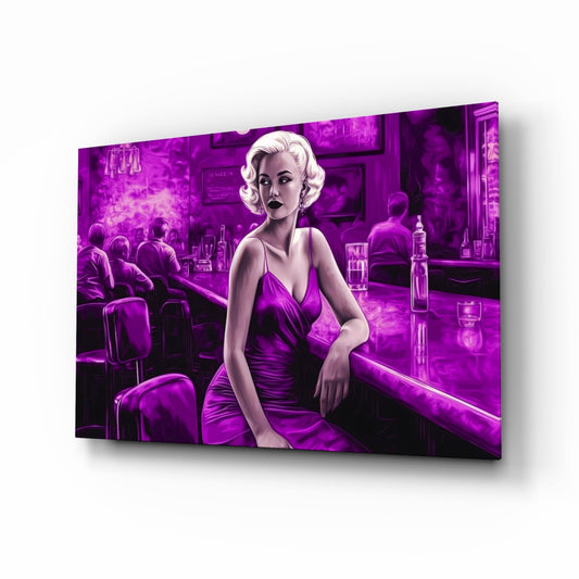 Purple Noir Blonde at Bar Glass Wall Art