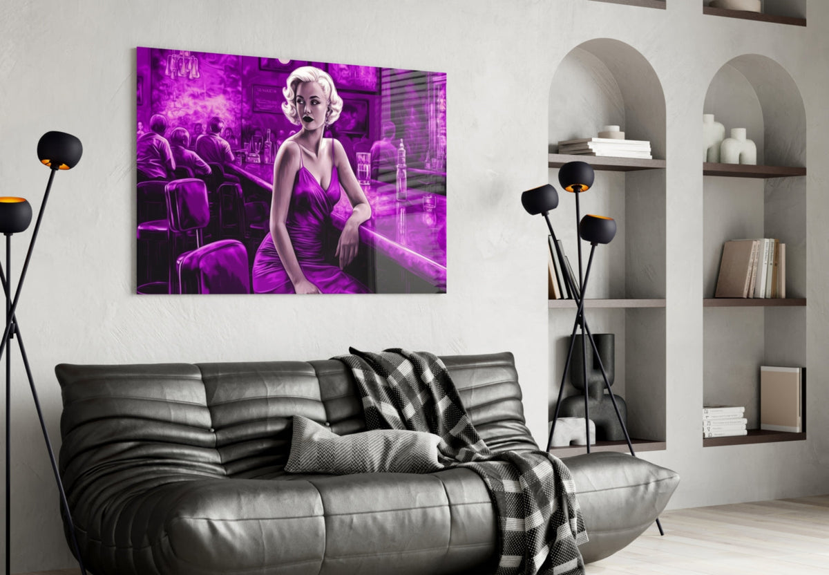 Purple Noir Blonde at Bar Glass Wall Art