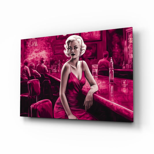 Magenta Blonde at Diner Bar Glass Wall Art
