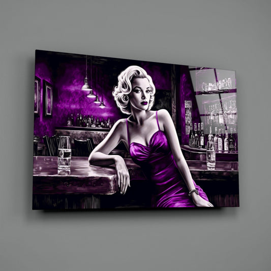 Violet Satin Blonde at Bar Glass Wall Art