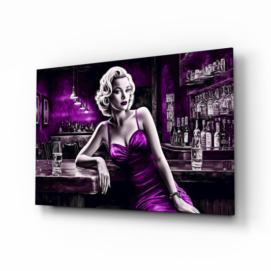 Violet Satin Blonde at Bar Glass Wall Art