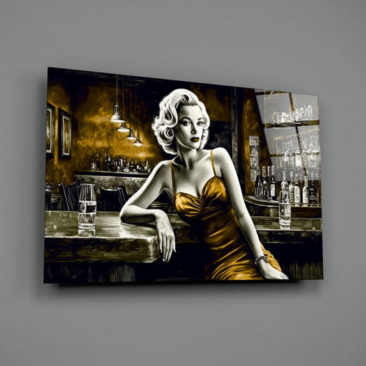 Amber Gown Blonde at Bar Glass Wall Art