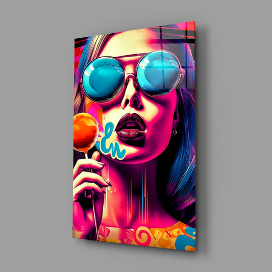 Blue Mirror Glasses Orange Lollipop Glass Wall Art