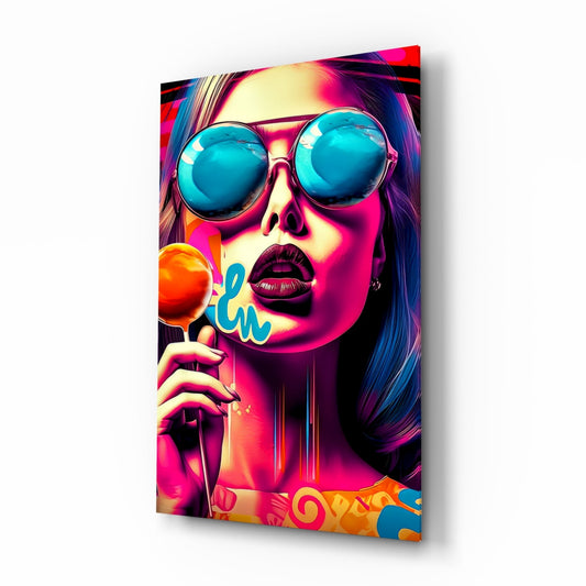 Blue Mirror Glasses Orange Lollipop Glass Wall Art