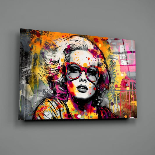 Red Round Glasses Graffiti Wall Woman Glass Wall Art