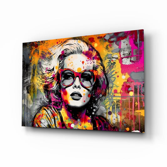 Red Round Glasses Graffiti Wall Woman Glass Wall Art
