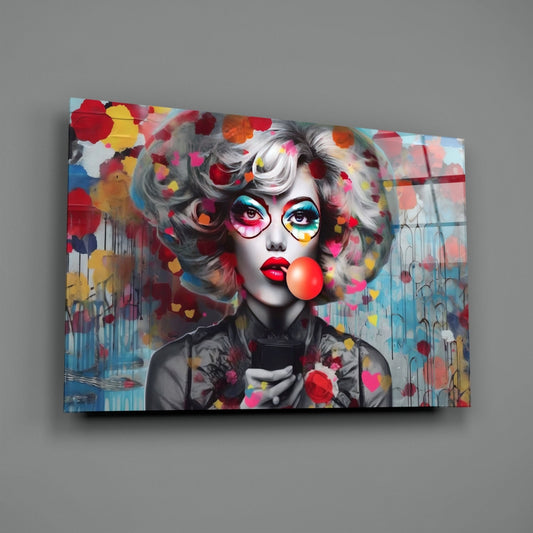 Red Bubble Gum Confetti Hearts Glass Wall Art