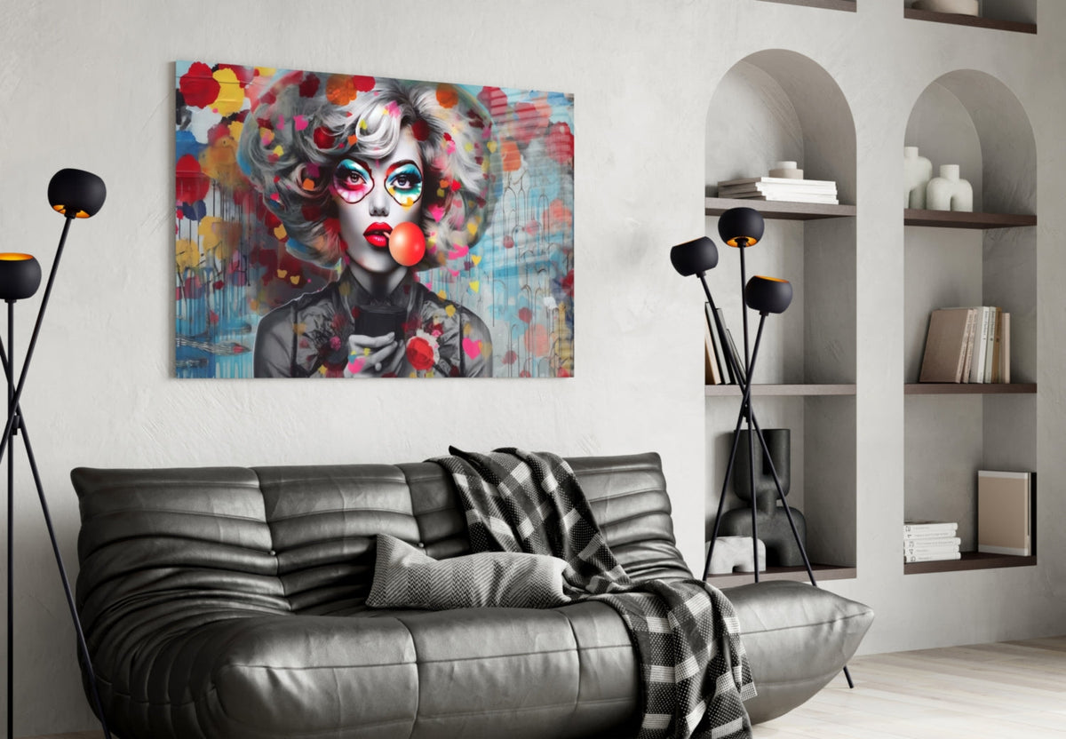 Red Bubble Gum Confetti Hearts Glass Wall Art
