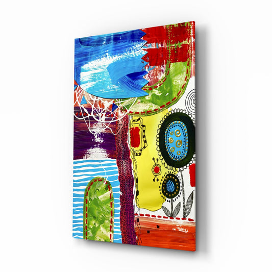 Folk Flower Doodle Abstract Lines Glass Wall Art