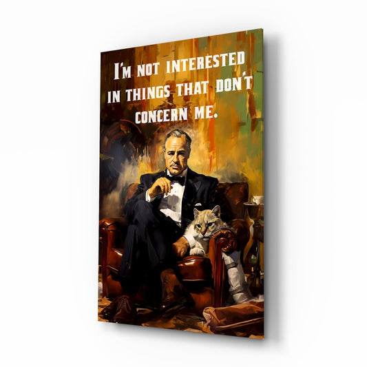 Suited Boss With Cat and Quote Glass Wall Art