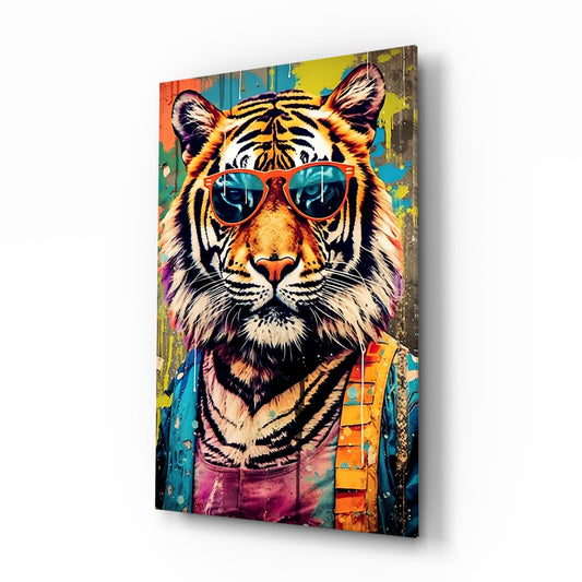 Orange Shades Graffiti Drip Tiger Glass Wall Art