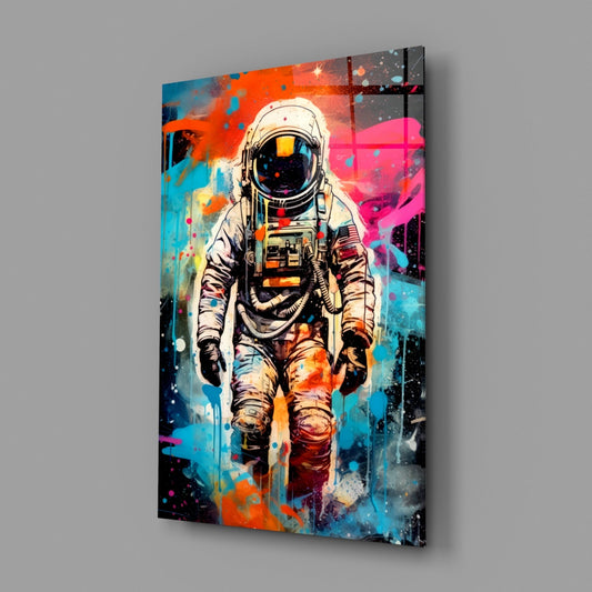 Graffiti Splatter Astronaut Glass Wall Art