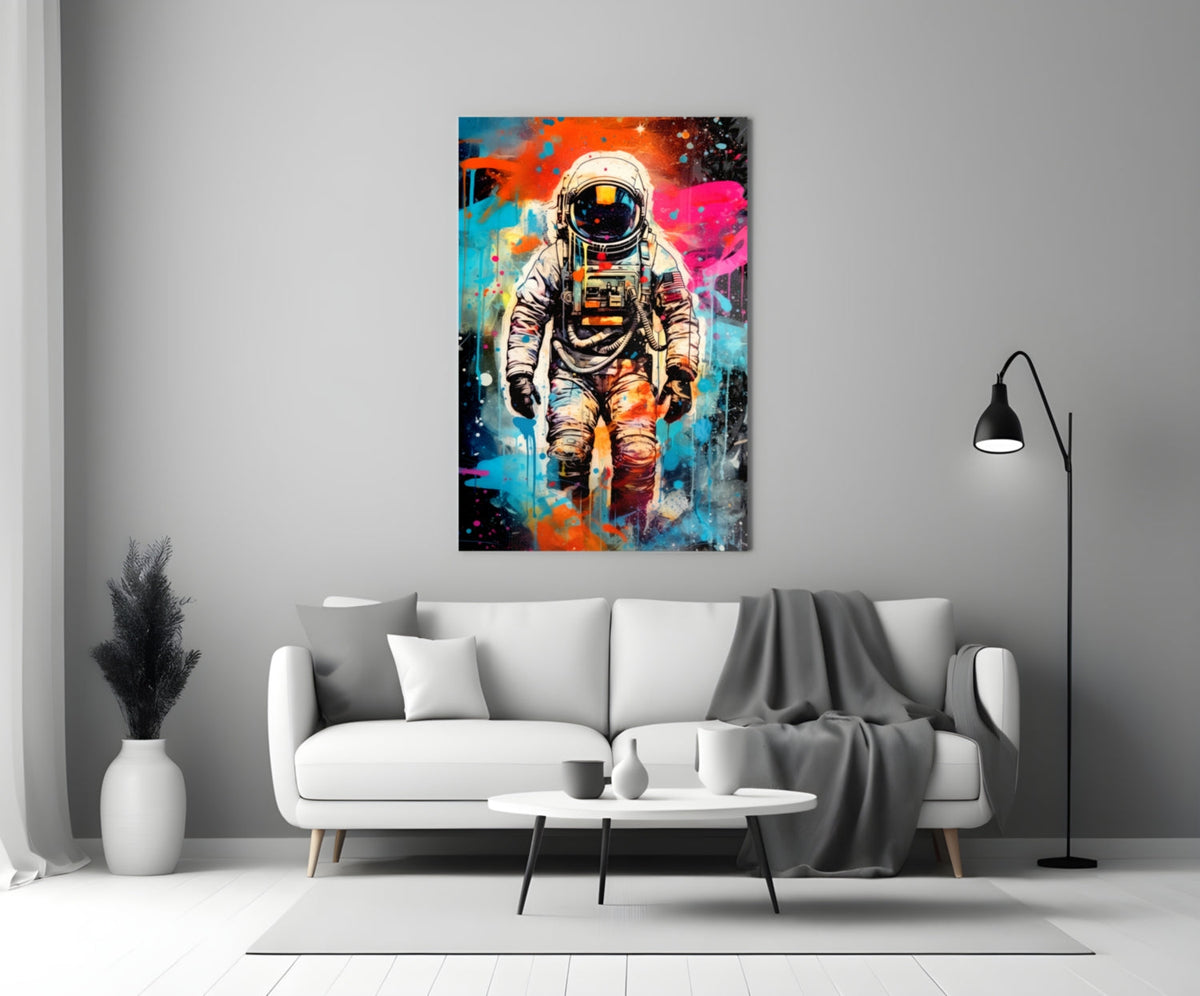 Graffiti Splatter Astronaut Glass Wall Art