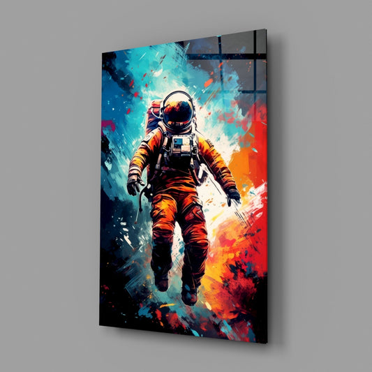 Orange Suit Painted Astronaut Glass Wall Art