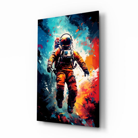 Orange Suit Painted Astronaut Glass Wall Art