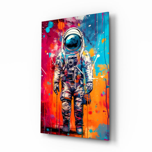 Camera Astronaut Color Drip Glass Wall Art