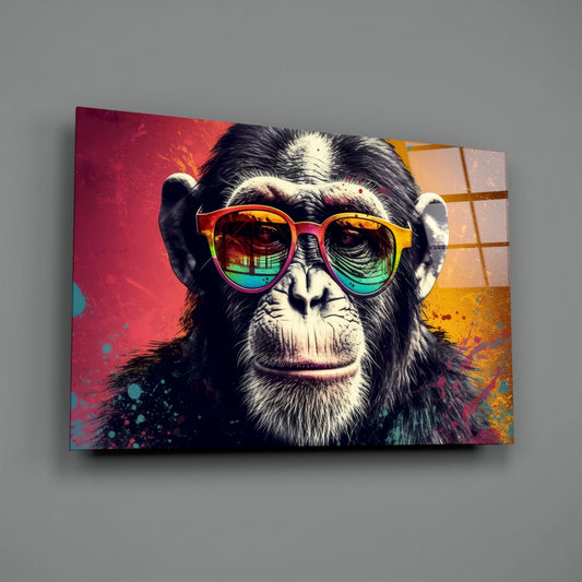Red And Gold Split Splatter Chimp Glass Wall Art