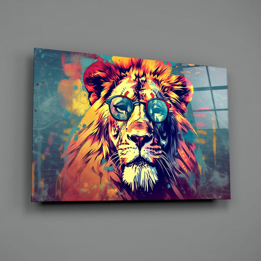 Round Shades Smoky Lion Glass Wall Art