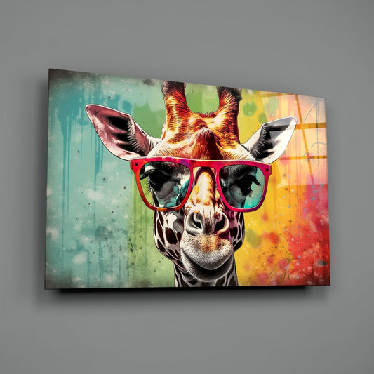 Rainbow Drip Giraffe Red Shades Glass Wall Art