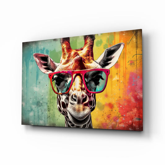 Rainbow Drip Giraffe Red Shades Glass Wall Art