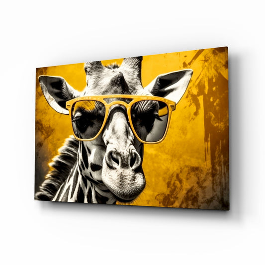 Mustard Giraffe Yellow Shades Glass Wall Art
