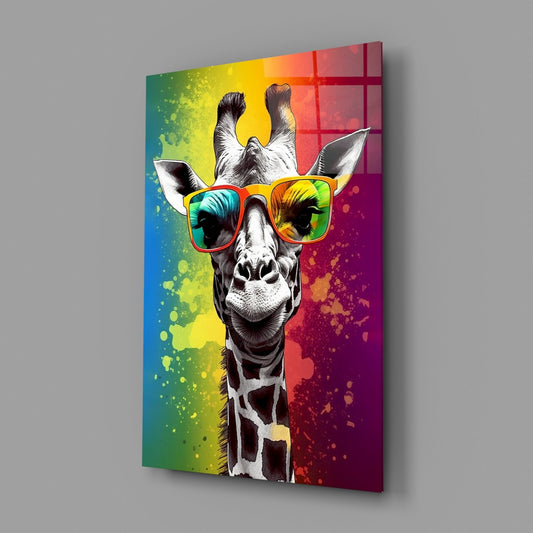 Rainbow Stripe Giraffe Glass Wall Art
