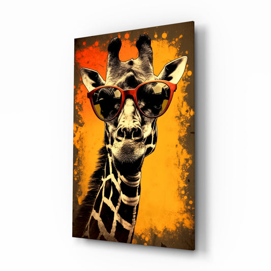 Retro Giraffe Red Shades Orange Glass Wall Art