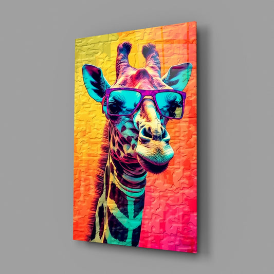 Neon Pop Giraffe Purple Shades Glass Wall Art