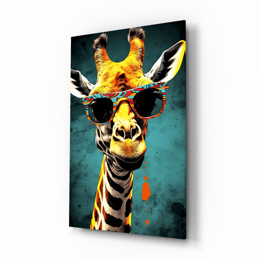 Paisley Shades Giraffe Dark Teal Glass Wall Art